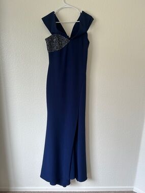 BRAND NEW Badgley Mischka Navy Beaded Evening Gown